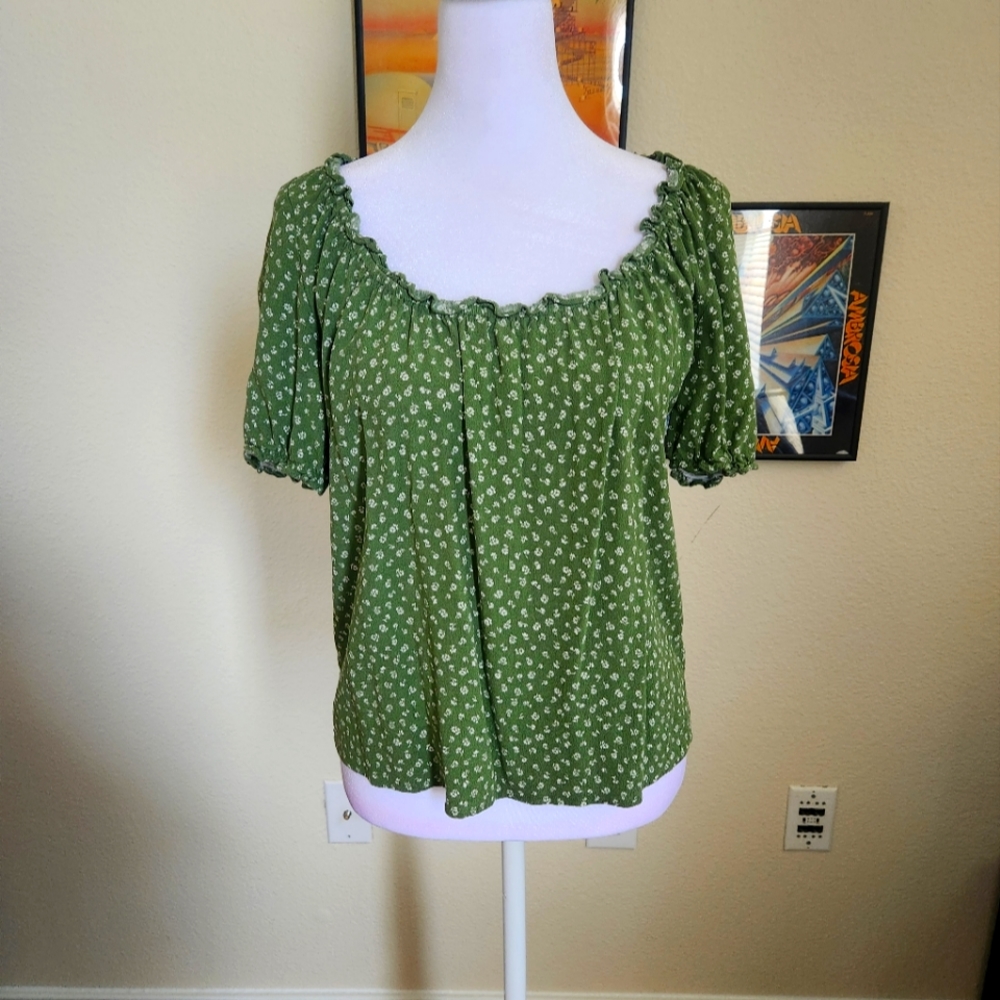 EUC Reformation Green Floral Boat Neck Top